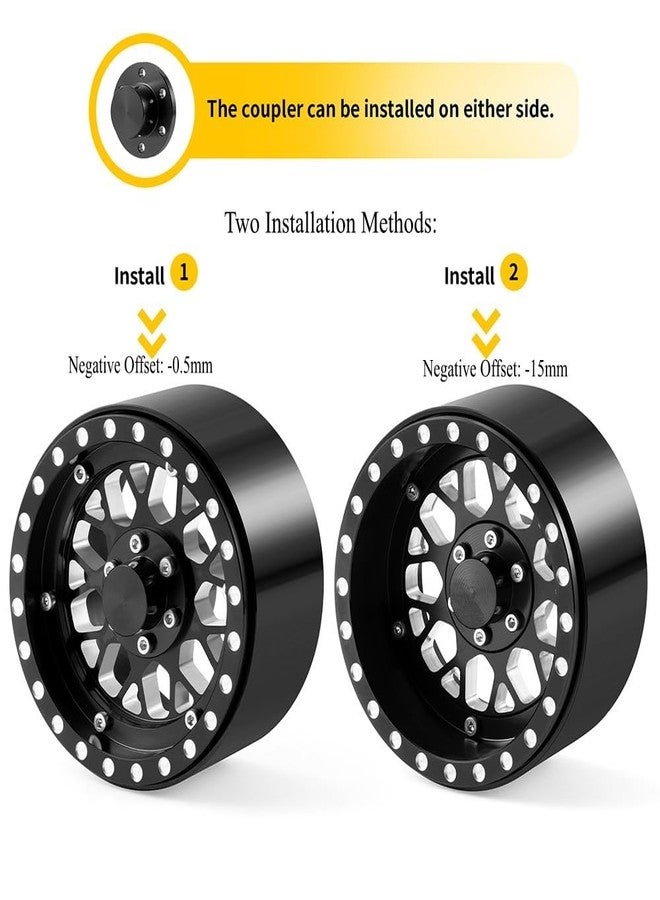RCLIONS عجلات RCLIONS 4 قطع بعرض 39 مم و2.2 بوصة، عجلات Beadlock ذات حواف عميقة من الألومنيوم لسيارة Axial Wraith SCX10-II III 1/10 RC Crawler Truck Car (أسود) - Image 2